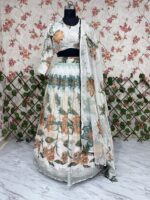 White Color Tabby Silk Fabric Digital Print Work Lehenga