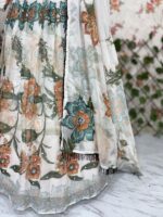 White Color Tabby Silk Fabric Digital Print Work Lehenga