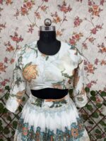 White Color Tabby Silk Fabric Digital Print Work Lehenga