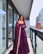 Wine Color Faux Georgette Fabric Ruffle Style Anarkali Suit