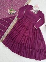 Wine Color Faux Georgette Fabric Ruffle Style Anarkali Suit