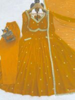 Yellow Color Faux Georgette Fabric Thread With Sequence Work Anarkali Suit