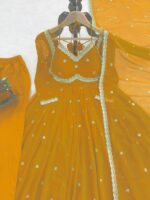 Yellow Color Faux Georgette Fabric Thread With Sequence Work Anarkali Suit