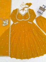 Yellow Color Faux Georgette Fabric Thread With Sequence Work Anarkali Suit