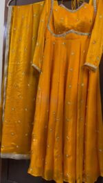 Yellow Color Fendi Silk Fabric Sequence Work Anarkali Suit