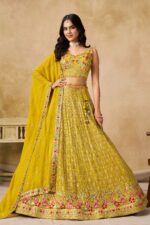 Yellow Color Georgette Fabric Sequence Embroidery Work Lehenga