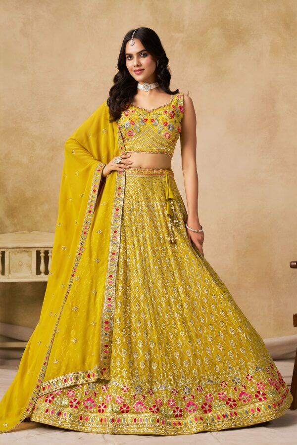 Yellow Color Georgette Fabric Sequence Embroidery Work Lehenga