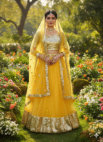 Yellow Color Heavy Butterfly Net Fabric Sequence Work Lehenga