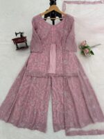 Baby Pink Color Faux Georgette Fabric Pearl Work Palazzo Set