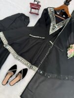 Black Color Cosmos Fabric Real Mirror Work Palazzo Set