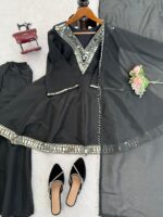 Black Color Cosmos Fabric Real Mirror Work Palazzo Set