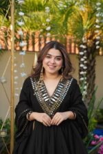 Black Color Cosmos Fabric Real Mirror Work Palazzo Set