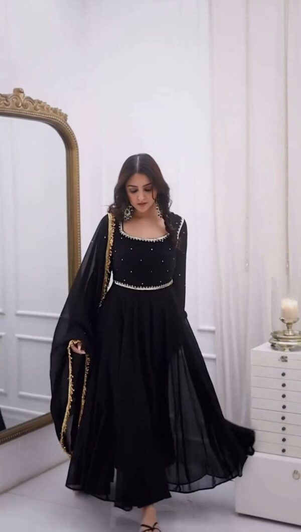Black Color Faux Georgette Fabric Hand Work Anarkali Suit
