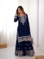 Black Color Faux Georgette Fabric Sequence And Thread With Pearl Work Sharara Set