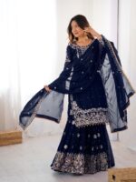 Black Color Faux Georgette Fabric Sequence And Thread With Pearl Work Sharara Set