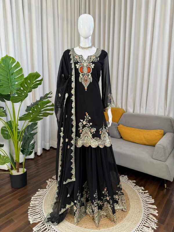Black Color Faux Georgette Fabric Sequence Work Sharara Set