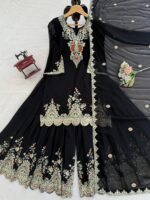 Black Color Faux Georgette Fabric Sequence Work Sharara Set