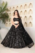 Black Color Georgette Fabric Sequence Work Lehenga