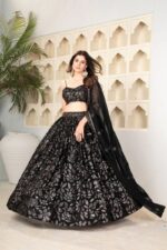 Black Color Georgette Fabric Sequence Work Lehenga