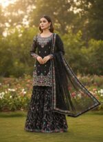 Black Color Jimmy Choo Fabric Pearl Work Sharara Set