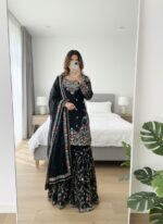 Black Color Jimmy Choo Fabric Pearl Work Sharara Set