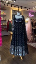 Black Color Natural Crepe Fabric Digital Print Work Anarkali Suit