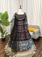 Black Color Natural Crepe Fabric Digital Print Work Anarkali Suit