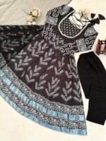 Black Color Natural Crepe Fabric Digital Print Work Anarkali Suit