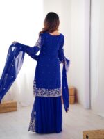 Blue Color Faux Georgette Fabric Sequence And Thread With Pearl Work Sharara Set