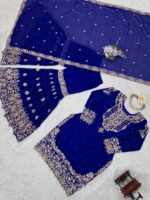 Blue Color Faux Georgette Fabric Sequence And Thread With Pearl Work Sharara Set