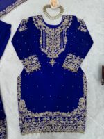 Blue Color Faux Georgette Fabric Sequence And Thread With Pearl Work Sharara Set
