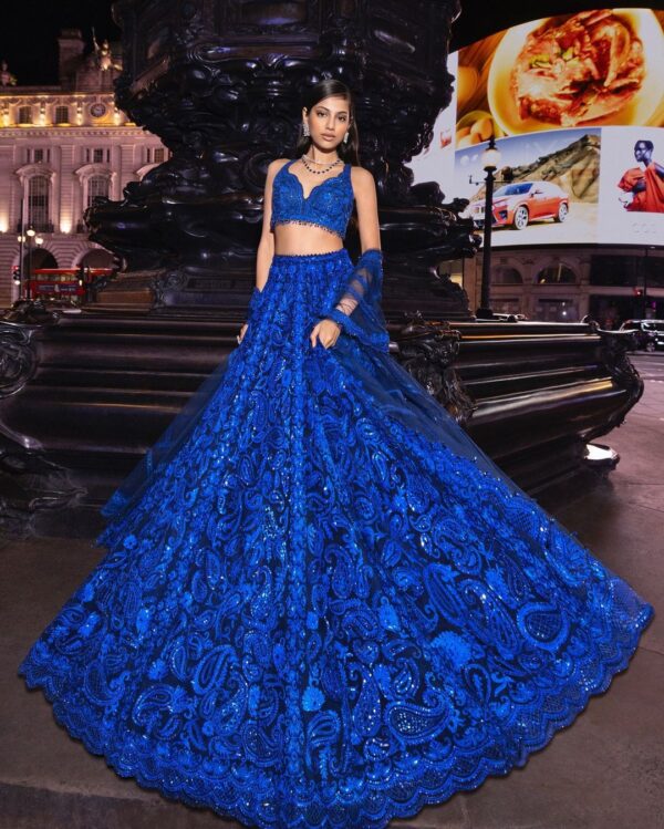 Blue Color Faux Georgette Fabric Sequence Work Lehenga