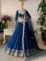Blue Color Faux Georgette Fabric Sequence Work Lehenga
