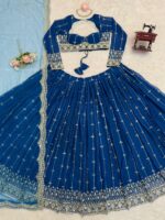 Blue Color Faux Georgette Fabric Sequence Work Lehenga