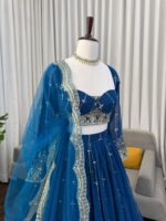 Blue Color Faux Georgette Fabric Sequence Work Lehenga