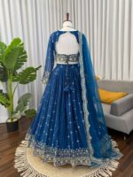 Blue Color Faux Georgette Fabric Sequence Work Lehenga