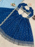 Blue Color Faux Georgette Fabric Sequence Work Lehenga