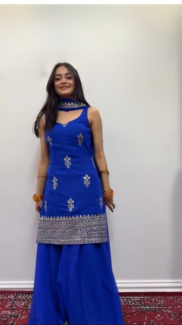 Blue Color Faux Georgette Fabric Sequence Work Palazzo Set