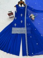 Blue Color Faux Georgette Fabric Sequence Work Palazzo Set