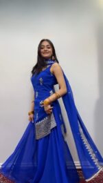 Blue Color Faux Georgette Fabric Sequence Work Palazzo Set