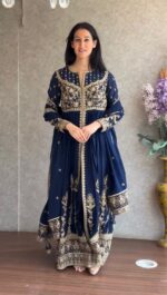 Blue Color Faux Georgette Fabric Sequence Work Suit