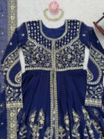 Blue Color Faux Georgette Fabric Sequence Work Suit
