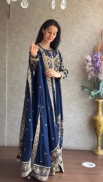 Blue Color Faux Georgette Fabric Sequence Work Suit