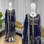 Blue Color Faux Georgette Fabric Sequence Work Suit