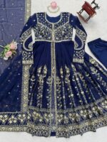 Blue Color Faux Georgette Fabric Sequence Work Suit