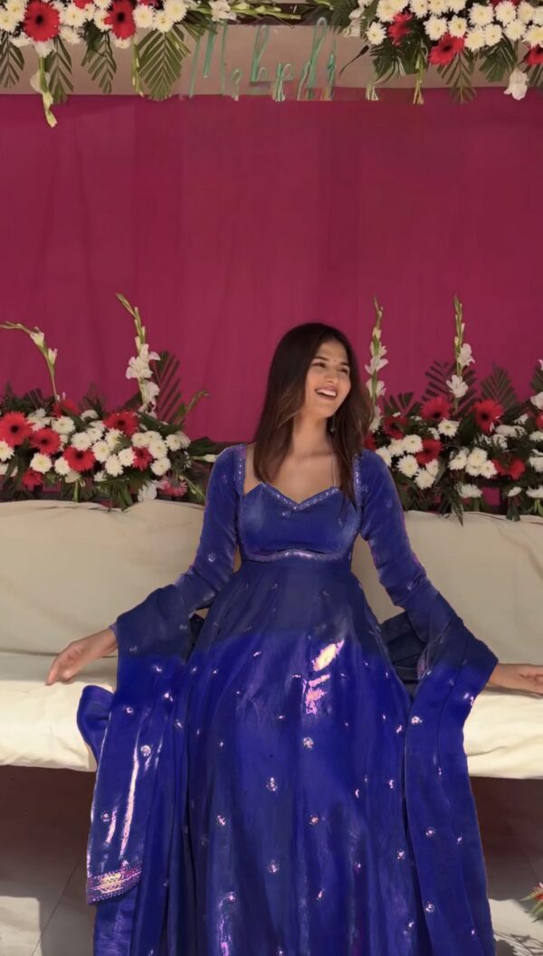 Blue Color Fendi Silk Fabric Sequence Work Anarkali Suit