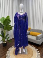 Blue Color Fendi Silk Fabric Sequence Work Anarkali Suit