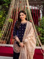 Blue Color Viscose Velvet Fabric Pearl Work Palazzo Suit