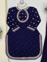 Blue Color Viscose Velvet Fabric Pearl Work Palazzo Suit