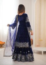 Blue Color Viscose Velvet Fabric Pearl Work Sharara Suit